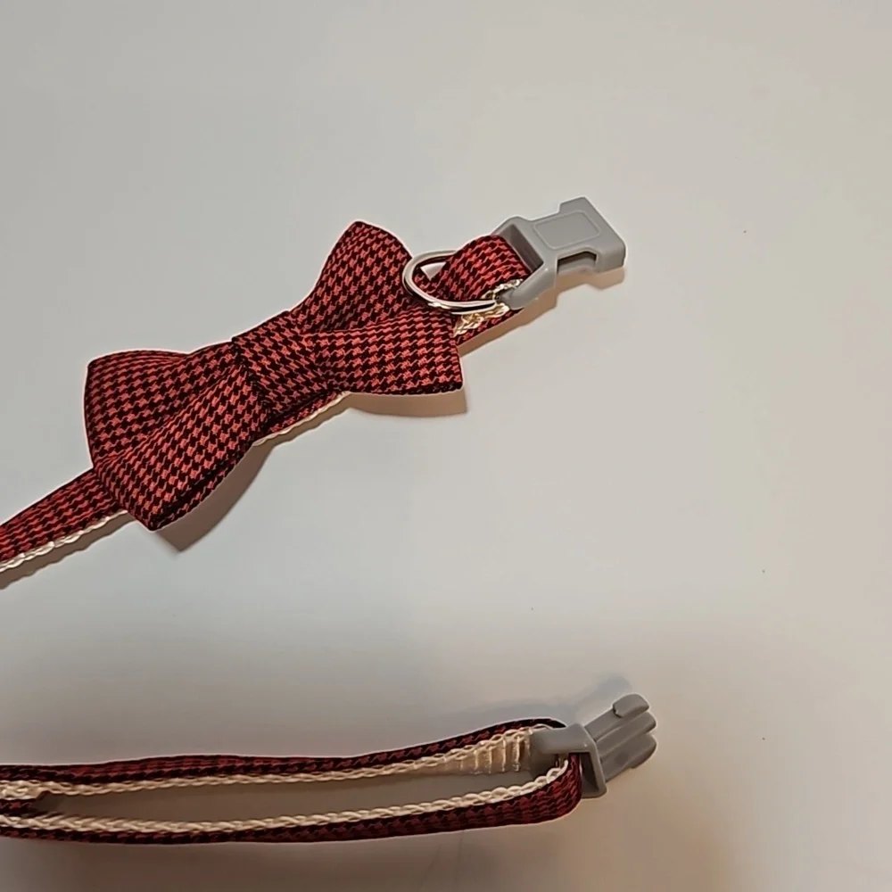 Raccolta Plastica Pet Essential Bow Collar Red Black Houndstooth pattern S-M Pet